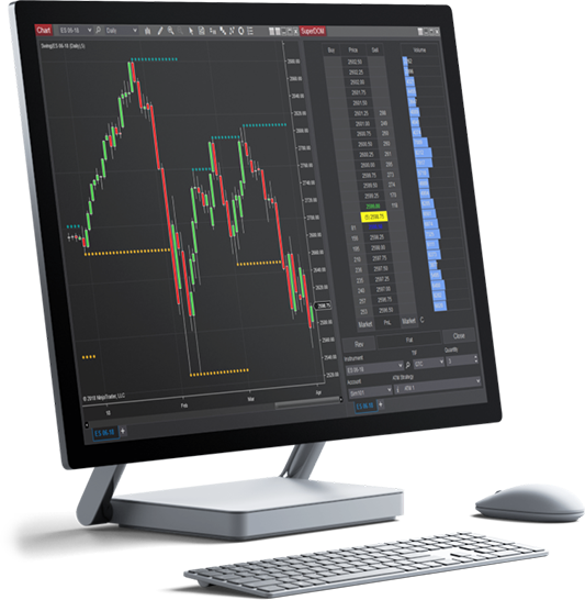 Computer monitor displaying financial stock market charts